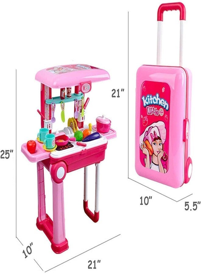Arthasya Little Chef 2 in 1 Kitchen Play Set, Pretend Play Luggage Kitchen Kit for Kids with Suitcase Trolley Carrycase and Accessories Included Multicolor (Little Chef Set 2 in 1) - Image 3